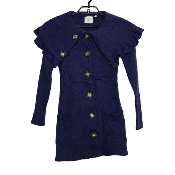Anthropologie HWR Cardigan Sweater Wool Navy Blue Size XS Button Front - Picture 1 of 5